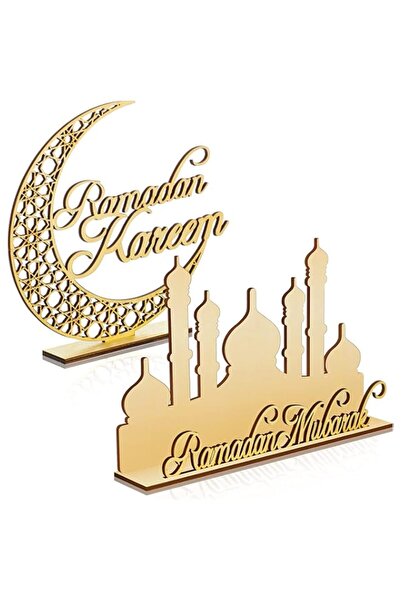 Generic Brand bpa 2 Pieces Ramadan Wooden Ornaments Eid Mubarak Table Decorat...
