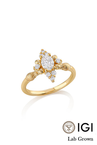 Coy Diamond 0.55 ct Oval Lab Grown Pırlanta Yüzük 14 Ayar Sarı Altın