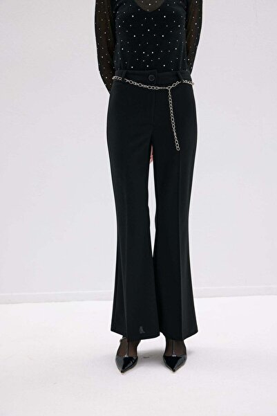 MODİVA MİX New Season! Women's High-Waisted Spanish Flare Pants with Chain Be...
