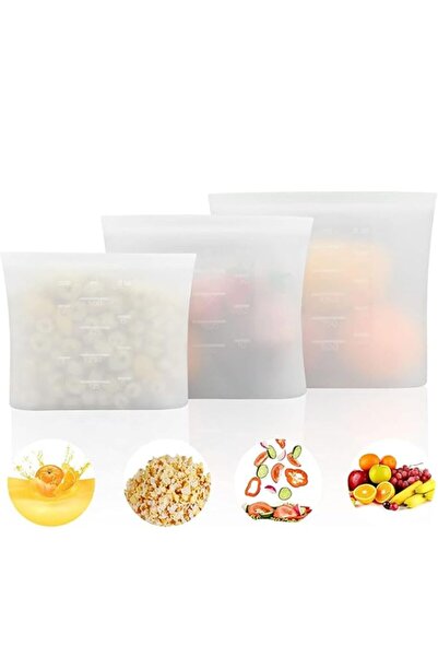 Generic Reusable Silicone Food Storage Bags, Set of 3 Freezer Safe sealing ba...
