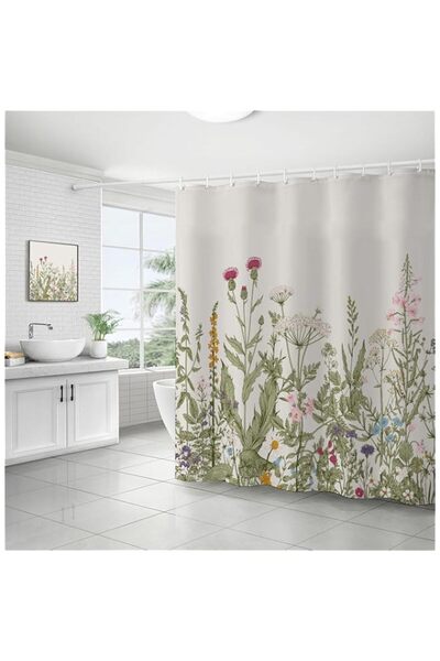 Generic Shower Curtain Watercolor Leaves on The Top Plant with Floral Bathroo...