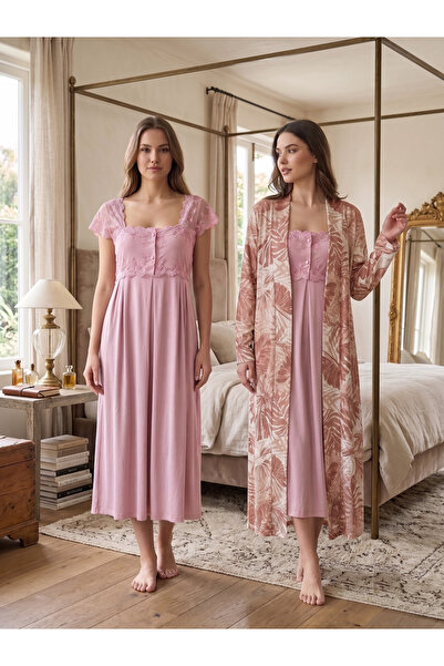 by İGP Patterned Robe Maternity Cotton Nightgown Set Effortt