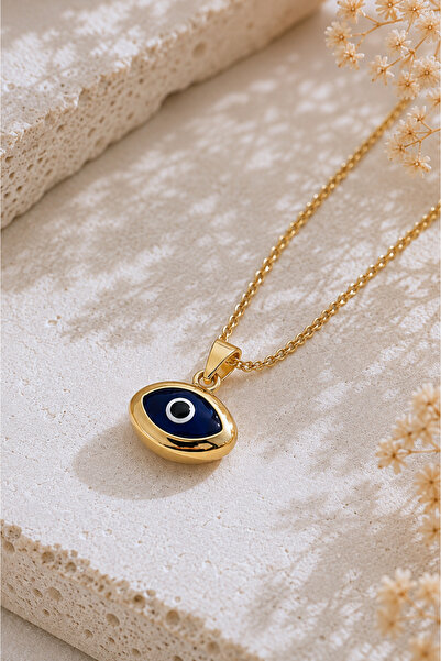 Spossy Silver Jewelry 925 Ayar Gümüş Gold Kaplamalı Oval Tasarım Lacivert Naz...