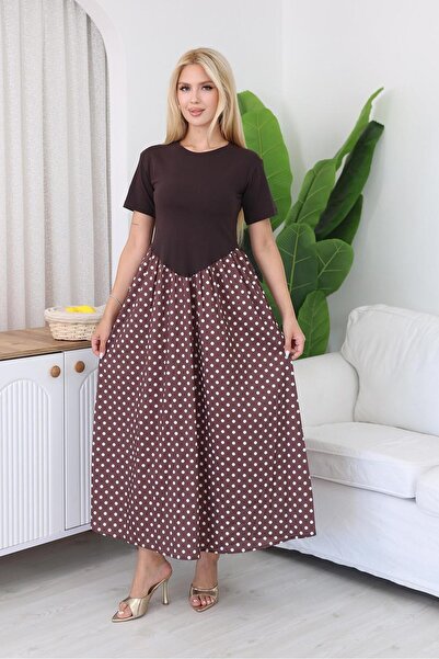 Siyezen Polka Dot Detailed Poplin Fabric Dress