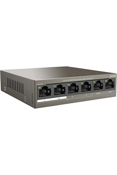 Tenda TEF1106P-4-63W 6 PORT 10/100 4 POE + 2 UPLINK 63WATT YONETILEMEZ SWITCH