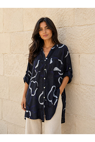 AGORATEKSTİL Women's Original Italian Viscose Fabric Patterned Short Sleeve S...