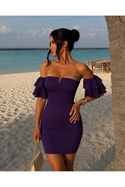 Modafeminen Purple Off-Shoulder Flounce Mini Dress 581753