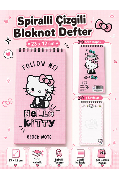 kruxon Spiral Lineated Notepad Notebook 23X12 cm Hello Kitty
