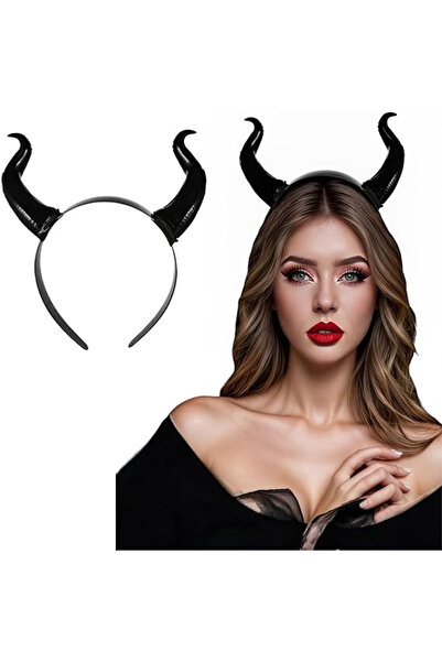 OEM Bentiță cu coarne de diavol negre de Halloween, Coarne de taur gotice