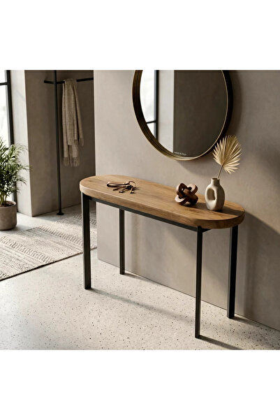 Al Hadaya Mall Wooden Console Table with Modern Design Oval Shape - Wood Brow...