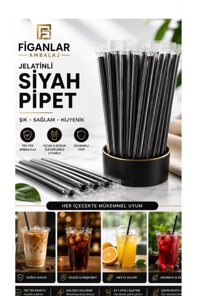 figanlar ambalaj FİGANLAR 21 cm Jelatinli Siyah Pipet Tek Tek Ambalajlı İçece...