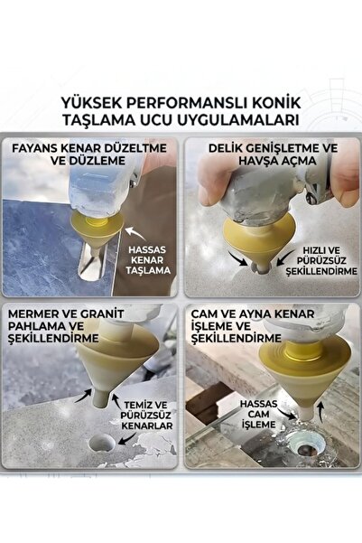 lstri Yuvarlak Konik Pah Kırma Ucu, Delik Genişletme, Parlatma, Frezeleme, Havşa Açma, 4” Açılı Taşlama Makineleri İçin M10 Dişli, Seramik, Mermer, Porselen, Duvarcılık Taşlama İşleri İçin50 mm Çap, M10