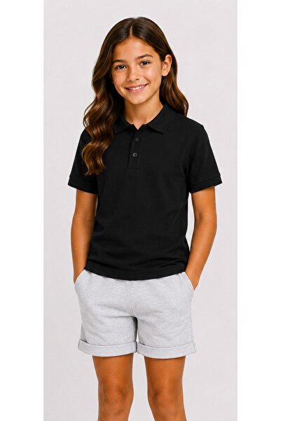 BAGİSTA BUTİK Unisex Cotton Plain Woven Short Sleeve Polo Collar School T-Shirt