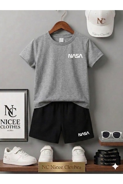 Leto Lykia Summer Children's T-Shirt Shorts Unisex (White with Small Nasa Pri...