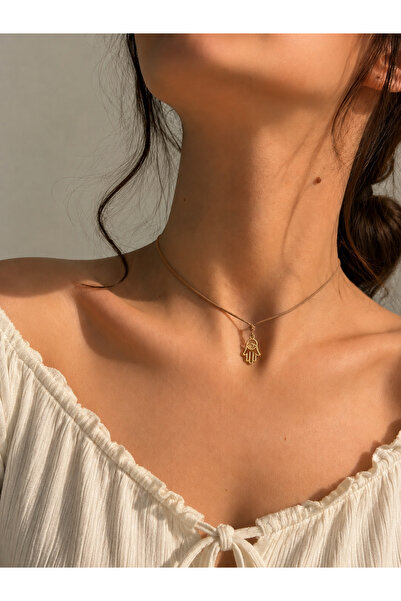 Femenino Çelik Fatma Ana Eli Charm Detaylı Minimal Ayarlanabilir Choker Kolye