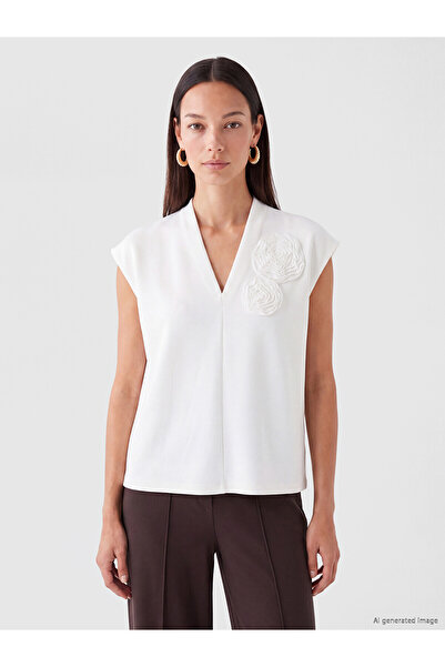 LC Waikiki Trendlucky V-Neck Floral Applique Blouse with Difference
