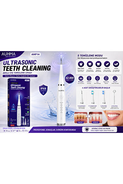 Ultrasonik Diş Temizleme Cihazı Siyah | 42.000 Titreşim/Dk | 5 Mod IPX8 Su Geçirmez
