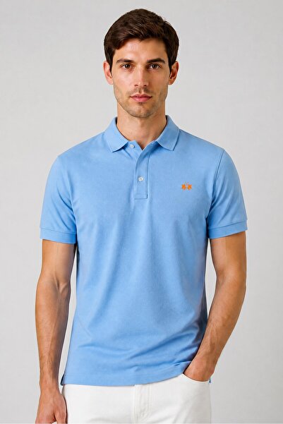 La Martina Men Regular Fit Embroidered Logo Short Sleeve Polo Shirt, Light Blue