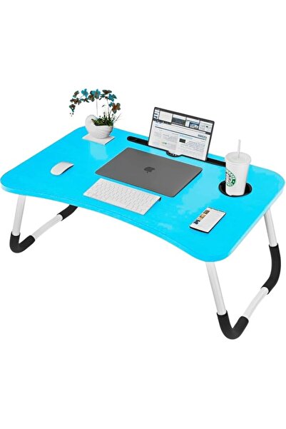 Generic Laptop Wooden Bed Table – Foldable Lap Desk with Cup & Tablet Holder ...