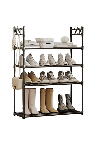 Generic DAYONG 4-Tier Shoe Rack, Metal Shoe Storage Shelf with Hooks, Free St...