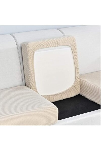 Generic Elastic Sofa Seat Cushion Cover, Beige Polyester Non-Slip Fabric, Ove...
