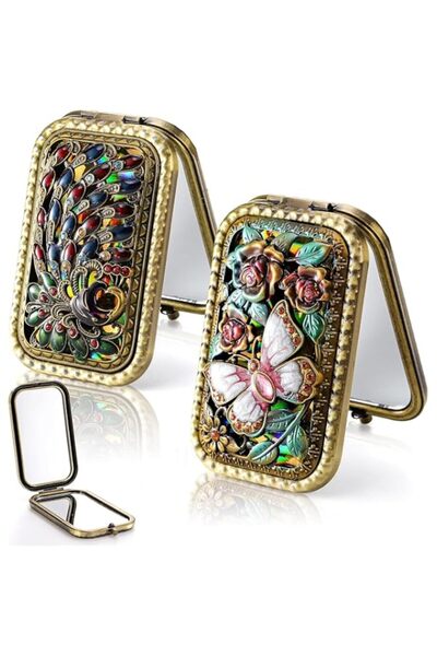 Generic Tazweeq 2 Pack Vintage Makeup Mirror, Folding Double Sided Compact Co...