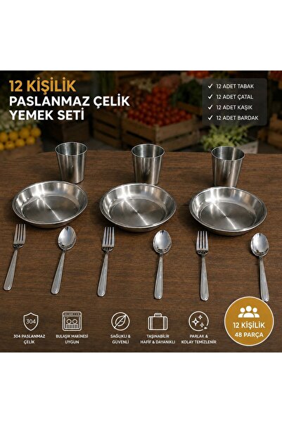 Metler 12 Kişilik 48 Parça Paslanmaz Çelik Yemek Seti Tabak Bardak Çatal Kaşı...