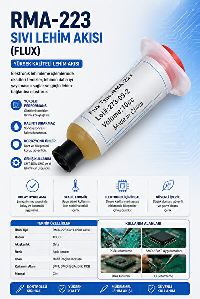 RoboPazar RMA-223 Sıvı Lehim Akısı Flux 10cc – SMD, SMT, BGA ve PCB Lehimleme...