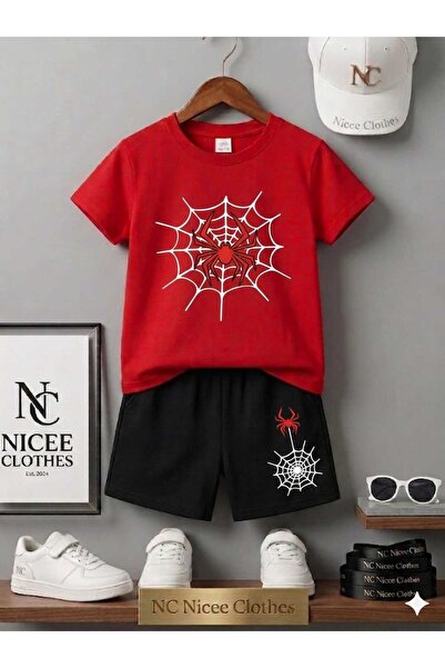 Leto Lykia Summer Children's T-Shirt Shorts Unisex (Spider Web Printed)