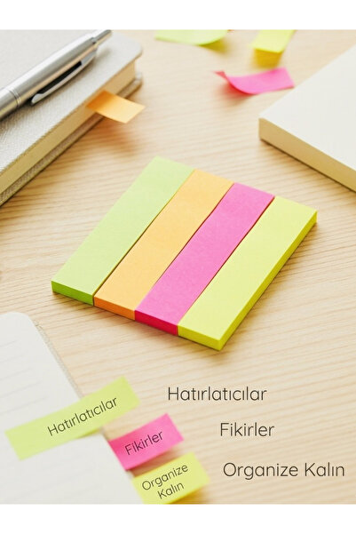 ÖZ OFİS Canlı Renkler 400 Yaprak Şerit Postit - Her Biri 100 Yaprak 4 Ayrı Pa...