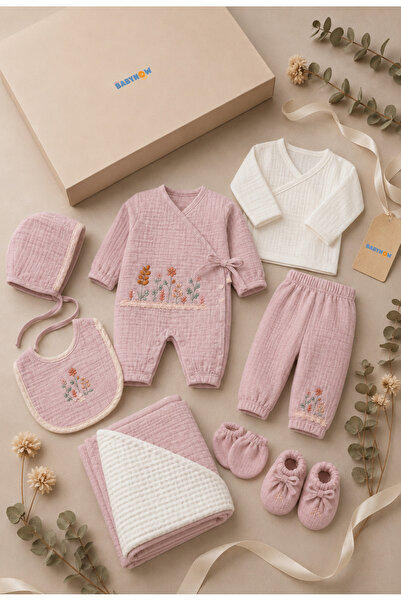 flandoly Baby Girl Floral Embroidered 10-Piece Muslin Hospital Discharge Set ...