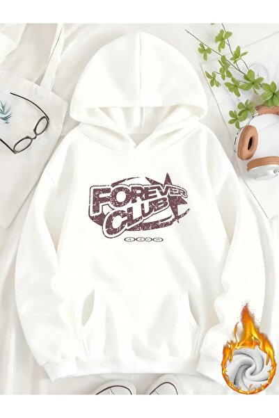 FUFLUNS Forever Printed Oversized Unisex Women'S/Men's Hooded Sweatshirt