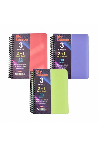 Srctech 2 Pieces of A6 Notebook with 2+1 Dividers, 3 Subjects, 90 Sheets, 2 Squares, 1 Line, Spiral Plastic Cover Separator