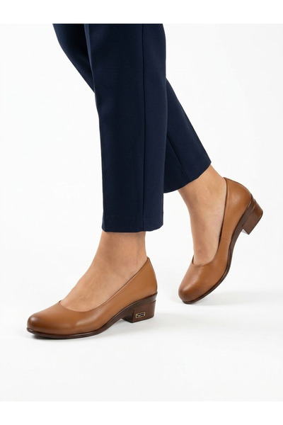 Tamdabu Ayakkabı Genuine Leather Tan Comfort Sole 4 cm Heeled Casual Women's ...