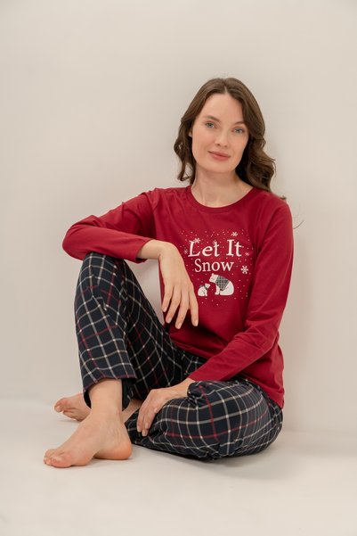 Arnetta Women'S, Red, 100% Cotton Pajama Set (with Socks as a Gift)