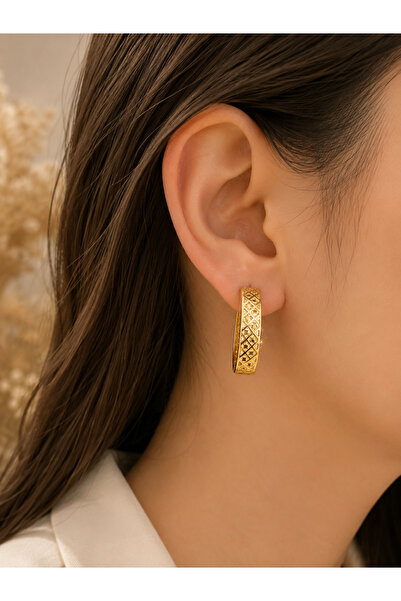 XUPİNGS JEWELRY Xuping 14K Altın Kaplama Geometrik Desenli Halka Küpe