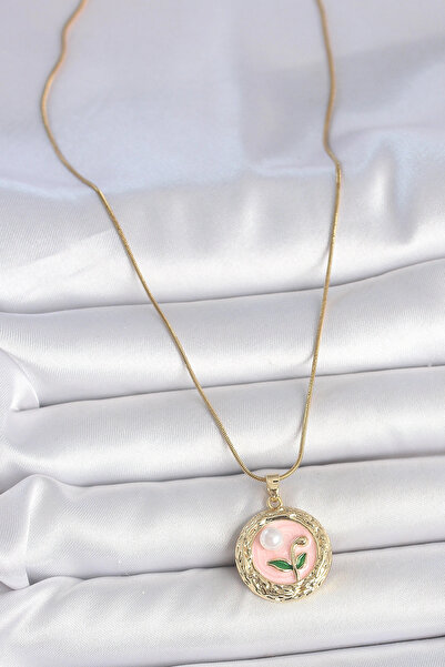 online kapsulavm avm alışveriş 316L Steel Gold Color Chain Pink Flower Embroi...