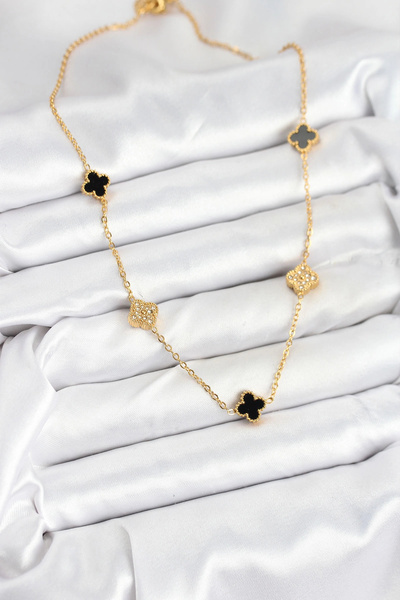 online kapsulavm avm alışveriş 316L Steel Chain Gold Color Black and Zircon S...
