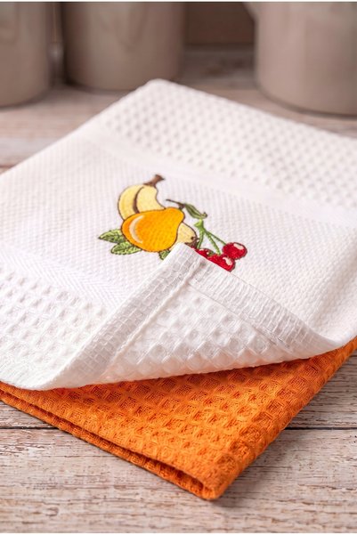 Zühre Home Set of 2 Cotton Waffle Kitchen and Drying Towels |   High Absorbency, Fast Drying |   45X70 cm
