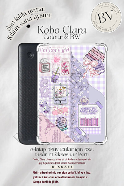 Bookish Pembe Mor Sticker Temalı Insert - Kindle ve Kobo E-Kitap Okuyucuları için Aksesuar Kartı