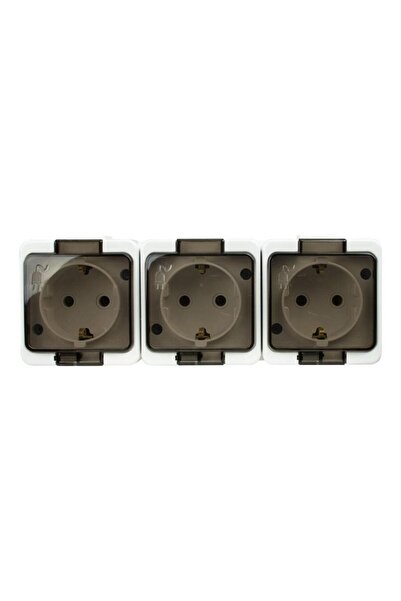 OEM Priza schuko tripla Abex Smart, aparent, cu capac, contact de protectie, alb