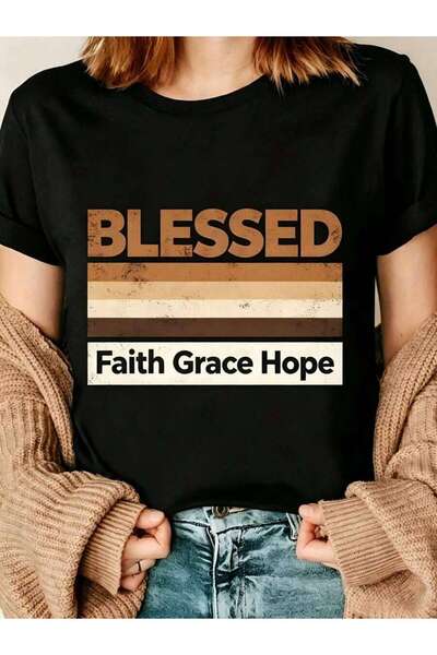 26LIK Vintage Retro Style, Women's T-Shirt, Blessed Faith Grace Hope Graphic,...