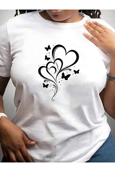 25W Oversized T-Shirt Loose Fit Flat Printing Women's Short-Sleeved Love And ...