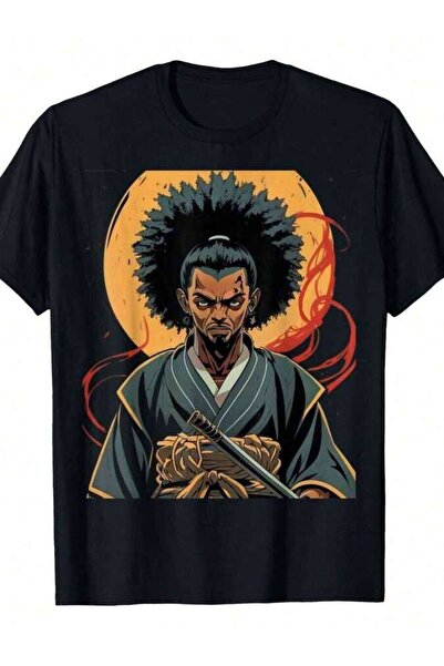 2BIR Afro American Samurai Anime Cartoon Japanese Bushido Warrior T-Shirt