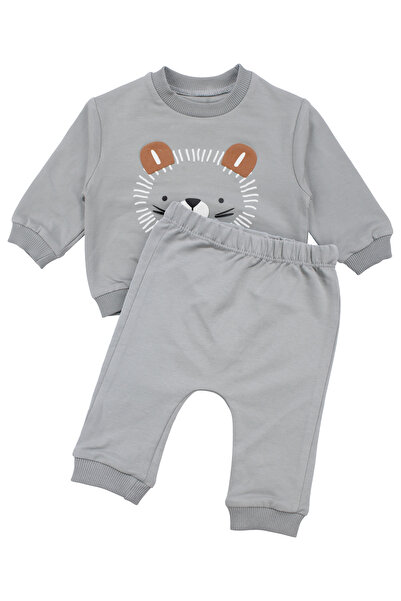 bebegen Baby Boy Gray Lion Patterned 2-Piece Set