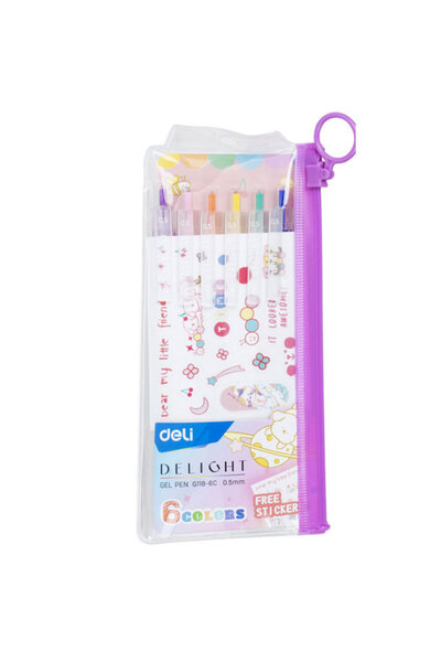 MC Micostore Set 6 bucati pix cu gel cu mecanism 0.5 mm diverse culori deligh...