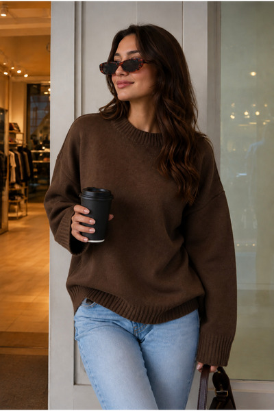 pepule Brown Pink Oversize Knitted Sweater