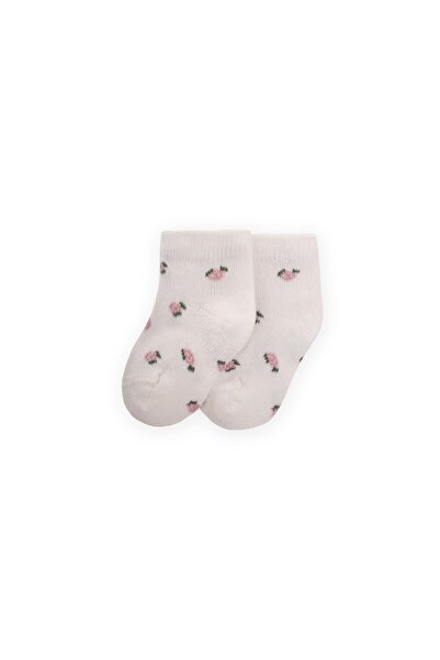 Cigit Çiçek Desenli Bebe Soket 0-4 Yaş Ekru
