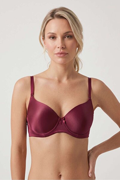 OBJE Women's Burgundy Padded Push up Bra with Ear-Shaped Straps