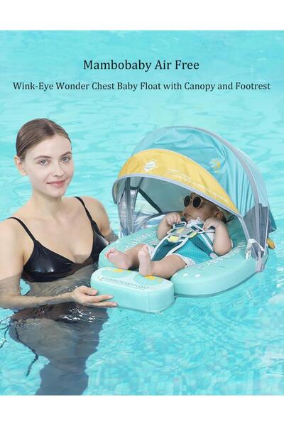 Mambobaby Yüzme Simidi - Green Monster, Emniyetli, Gölgelikli ve Ayak Destekli